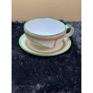 Handpainted Ceramic Large Cup Saucer Cappuccino Latte Soup Italy  Italy